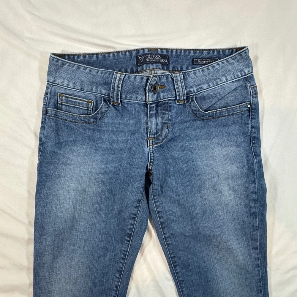 Y2K Guess Daredevil Bootcut Jeans Blue Medium Wash Low Rise Women's 28 Grunge